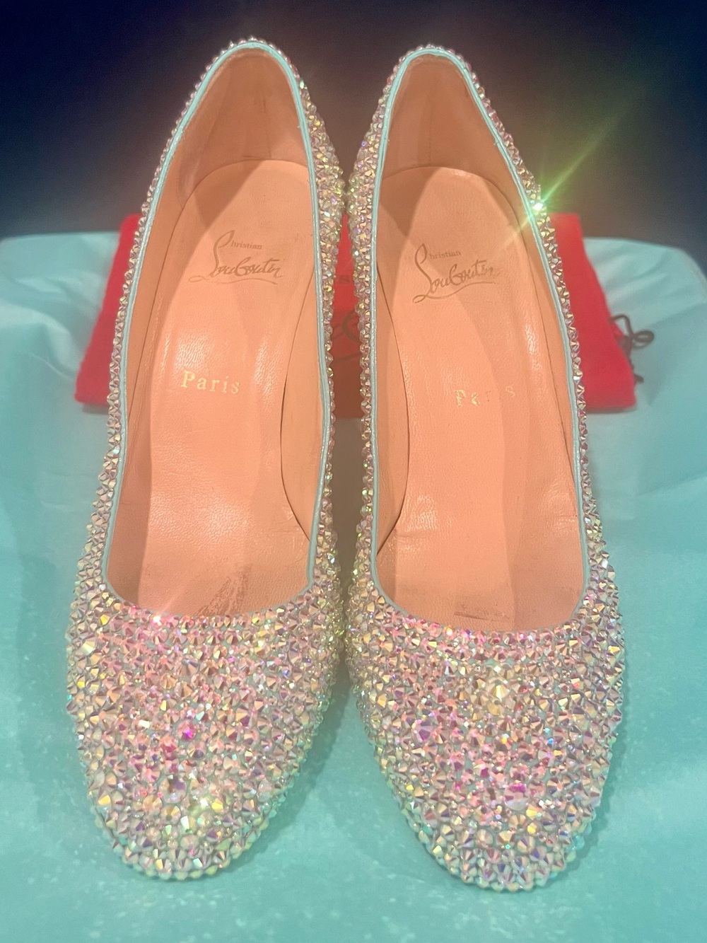 Christian Louboutin Tiffany Blue Swarovski Crystal Strass Heels Size 38.5